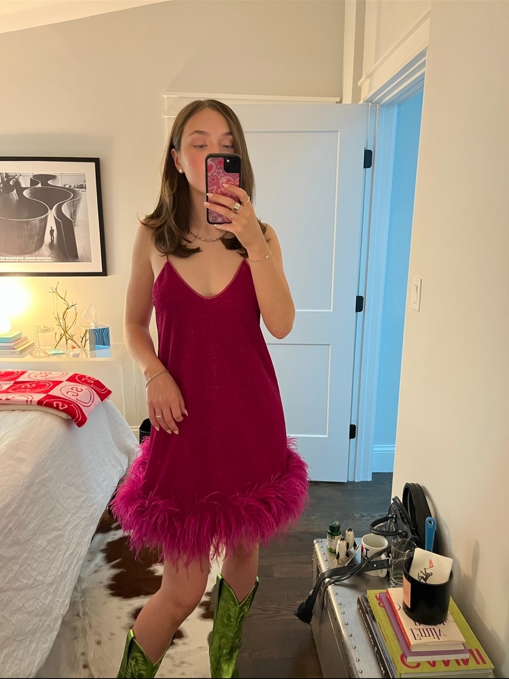 Oseree Plumage feather-trimmed minidress